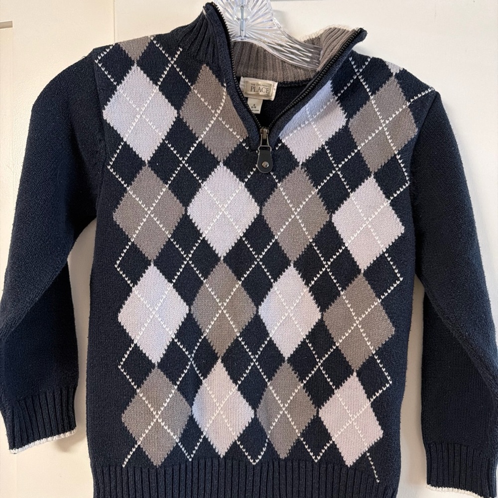 The Children's Place Navy Argyle Zip-Neck Sweater